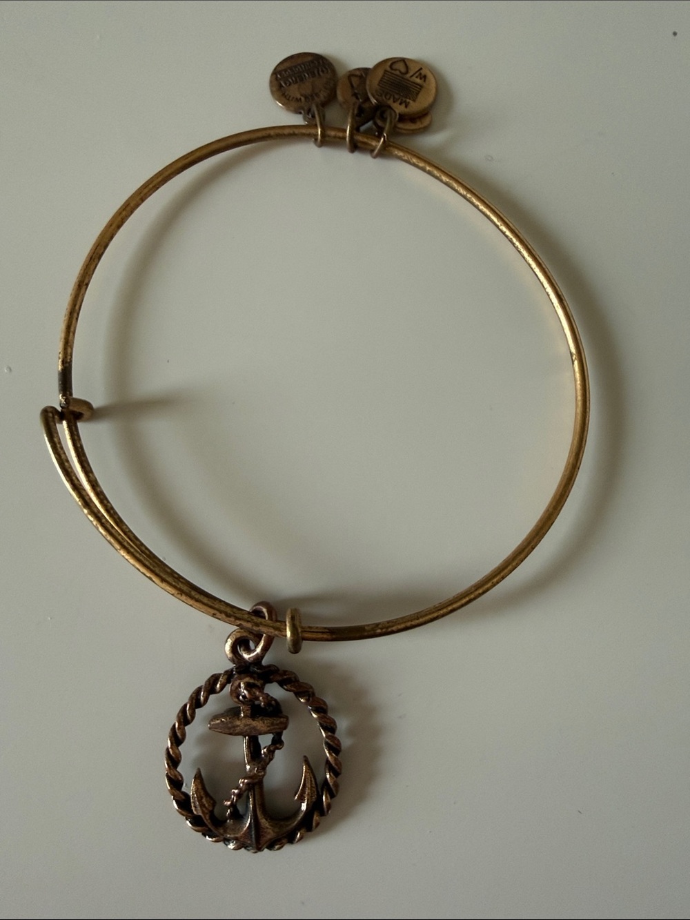 Alex and Ani Gold Anchor Rope Circle Charm Bangle
